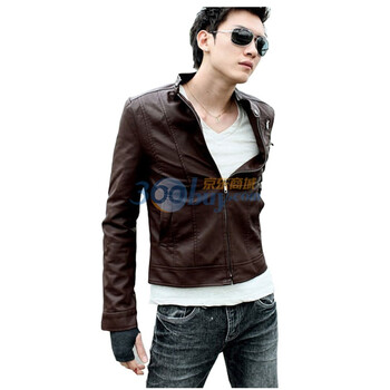 TUOYI韩版男装外套立领修身休闲皮衣皮克 W054 咖啡色 XXL