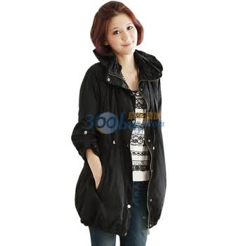 乔伊思JOICE 女装中长款宽松大码风衣1178 黑色 XXL