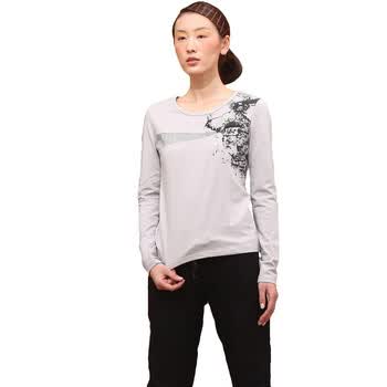 茵曼 INMAN 2012春装新款不对称拼接梭织印花长袖T恤女 821022130 浅灰色 xxl