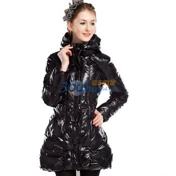 依迪菲 IDF 2011冬新款带帽时尚长款保暖鸭绒女式羽绒服FYW1106 黑色90 175/96A(XL)