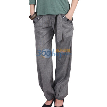 8size 2011女装新款韩版精品舒适棉麻收脚休闲裤/阔腿裤K-0027 灰色 L