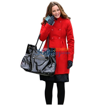 USOUL冬装新品 绯闻女孩 系列红色立领毛呢大衣风衣外套 红色 L