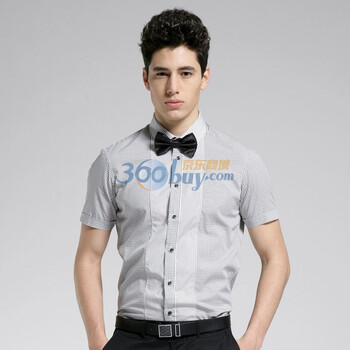 夏季新品 GXG 男士时尚格纹相拼全棉短袖衬衫#02123236 黑色 XXL