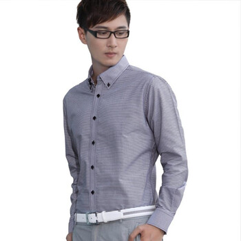 ManFriday牛津纺休闲男士长袖衬衫/衬衣 黑白大格 44