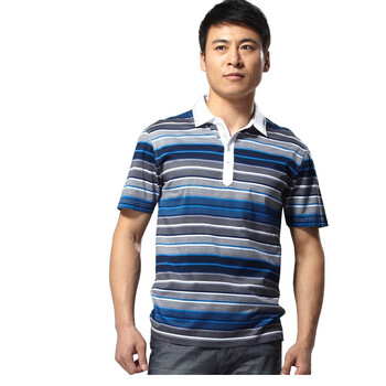 Hodo红豆T恤 2012春夏新品男士多色翻领时尚休闲丝光棉衬衫领条纹短袖T恤2593 宝蓝色 185/100A（54）