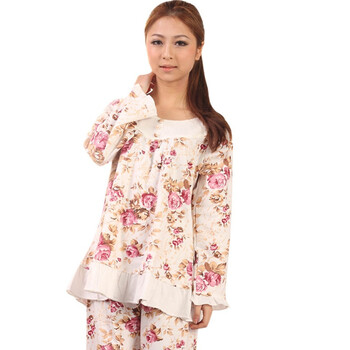 好家猫 日韩新款田园大花女士套装家居服HJM1382 白色 XXL