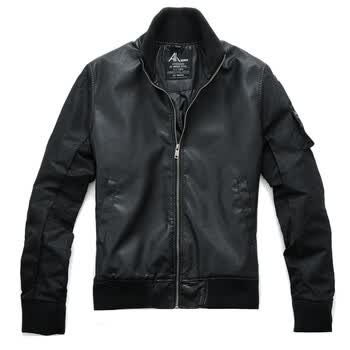 AK男装春装新品 陆军水洗皮夹克外套11D104025 黑色 M