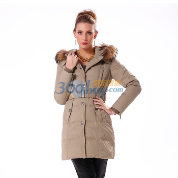 波司登羽绒服 女修身腰带休闲中长款 BR1926 深卡其色 185/104A(XXXL)