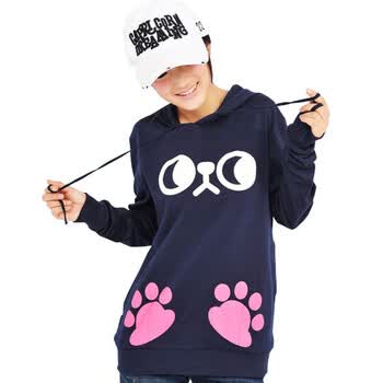 韩都衣舍 韩国卫衣春季新品新年春装女卡通带帽卫衣EJ0990 藏蓝色 L