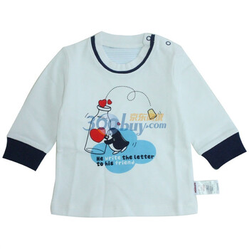 小米米minimoto 宝宝衣服 11年新品秋冬内衣 纯棉婴儿开肩上衣YU2806 天蓝色 100码