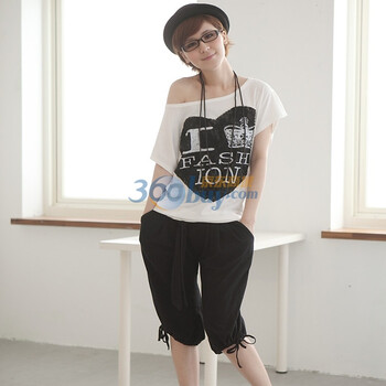乔伊思 2011新款女装宽松蝴蝶结绑带抓皱口袋六分及膝裙裤休闲短裤纯棉短裤子 8022 黑色 均码