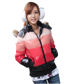 维克莱尔 VLoyal 渐变色短款带帽羽绒服短款女外套 VJ-20306 红色 XL