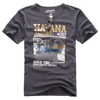 ATOPI男装2011夏款 时尚潮人植绒个性纯棉短袖T恤(11036) 灰色 XL
