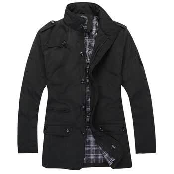 零号男 2012春季新品 加厚夹棉修身立领中长款棉衣 BEE0077 黑色 XXL