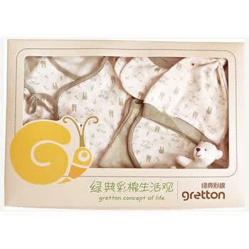 绿典彩棉 Gretton宝宝礼盒七件套 新生婴儿套装有机天然彩棉童装A2JBY130 绿色 73码