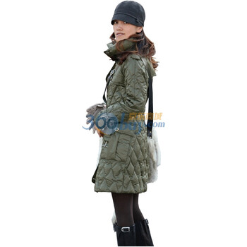 艾米 AMII 帅气立领可收腰长款冬装羽绒服 11120567 军绿 XL