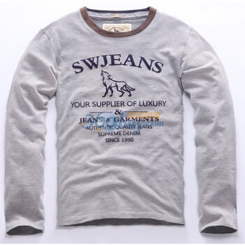 七匹狼SWJEANS休闲圆领长袖T恤171160601312 浅灰色 XXL