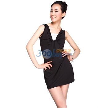 维妮 VINEY 夏季女装裙子高贵名媛时尚洋装扭结滑布加蕾丝气质无袖连衣裙71017 黑色 均码