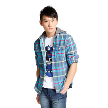 Jack Jones/杰克琼斯 衬衫 格纹带帽双领复古休闲衬衫V(蓝)|211105024030 195/112A/XXXL