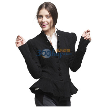 格致 2011秋冬新品 泡泡袖荷叶边黑色短外套女51330303105 黑色 L