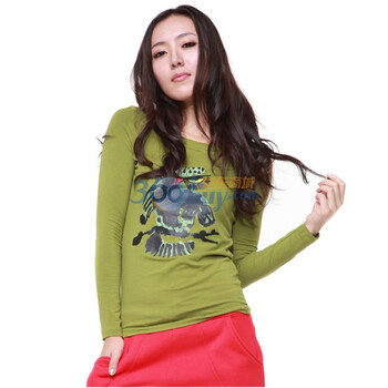 Rosas Mode 个性猫头鹰图案长袖T恤R1611101 浅绿色 M