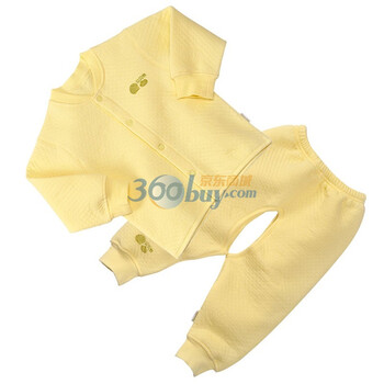 贝贝怡（bornbay） BB105-202 宝宝服 前开扣上衣开裆裤保暖套装 淡黄 90码