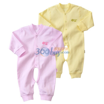 贝贝怡（bornbay） 2J130 前开扣开档爬服内衣2件组合装 淡粉和淡黄 90码