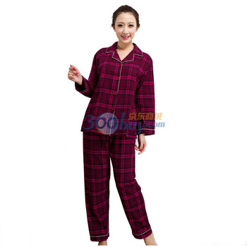 荻嘉茂 时尚休闲纯棉格子家居服套装 1018 紫红 XL