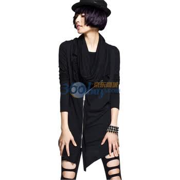 七格格 OTHERMIX 设计感假两件套时尚独特长袖拼色连衣裙12B30029 黑色 XL