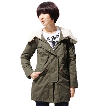 唐狮tonlion女带帽中长款棉衣外套111421065460 军绿色 XL