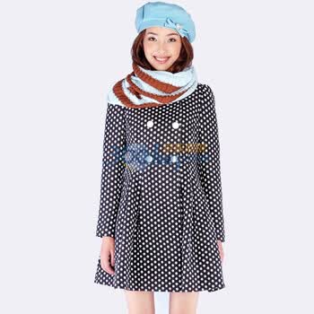 南梦蔻呢大衣2011秋冬新款女装韩版波点立领长袖毛呢外套C0A1G204 黑色 L