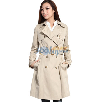 韩都衣舍 韩国风衣春季新品春装女双排扣风衣LA1151L04 米色 L