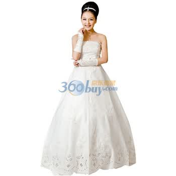 珪瑾guijin新娘结婚独特镂空裙摆抹胸齐地婚纱HS351 米白色 XL
