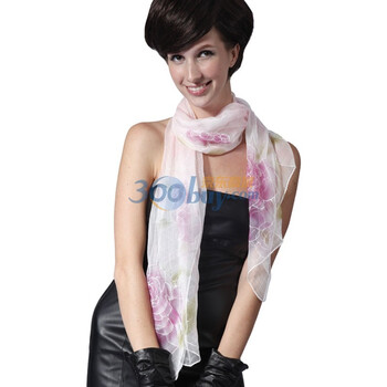 南歌子Nangeangel情深牡丹亭丝巾女丝巾秋冬100%真丝长款真丝丝巾超薄 粉红