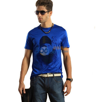 浪氏威尔lansiwear2012蓝色经典短袖新款男装品牌短袖T恤修身LSAKT00261 蓝色 54