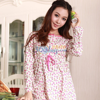 随尔美 Sealbeauty 小碎花圆领收腰女士家居服套装 S300201 米白印玫红 XL