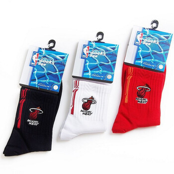 NBA热火队刺绣队标精梳棉男士运动袜E035杂色3双装 26-28cm 均码