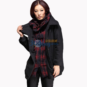 购物赢大奖 茵曼INMAN2011冬装双层领羊毛呢棉衣棉服外套W3963 黑色 XL