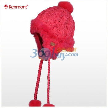 kenmont 冬日保暖兔毛护耳手编帽KM-1018 西瓜红