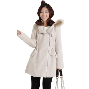 韩都衣舍 韩国大衣春季新品新年春装女修身长款毛呢大衣外套HC1188 象牙色 均码