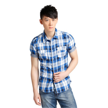 jackjones/杰克琼斯 衬衫 纯棉格纹修身长袖休闲衬衫I(蓝)|211304001030 195/112A/XXXL