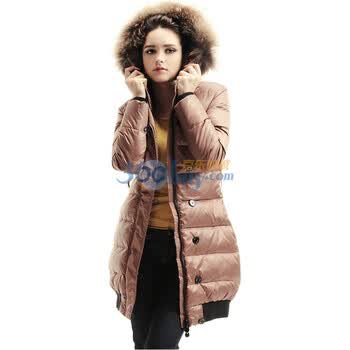 百普拉姿 bioplazm 2012冬装新款品牌女装大毛领羽绒服女士修身加厚中长款厚外套011421075301 浅咖 XL