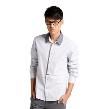 jackjones/杰克琼斯 衬衫 纯棉条纹拼接长袖衬衫C(本白)|211305054023 195/112A/XXXL
