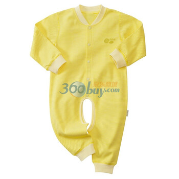 贝贝怡 BB136 婴儿服装条纹前开口开档哈衣 淡黄 90码