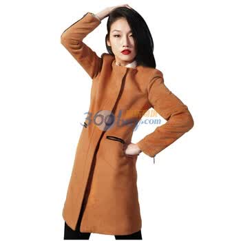 拉维亚 2011新冬装 女毛呢外套英伦风 百搭修身皮毛呢大衣 WW02 驼色 L
