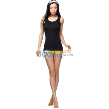 爱帝女士全棉时尚性感蕾丝百搭打底背心6125211211 黑色1311 XL