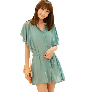 韩都衣舍 韩国2012新春新款女衬衫色荷叶袖衬衫JK1099 薄荷色 M