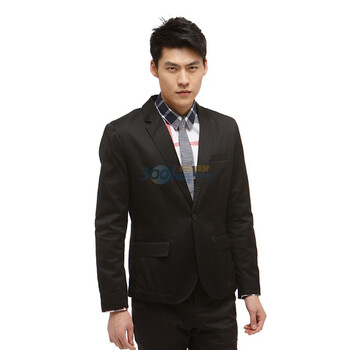 Jack Jones/杰克琼斯 西服 纯棉一粒扣双开叉西服B(黑)|212108001010 195/112A/XXXL