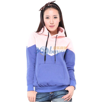 Rosas Mode冬季大色块拼接加厚女外套连帽卫衣R1512226 粉紫 L