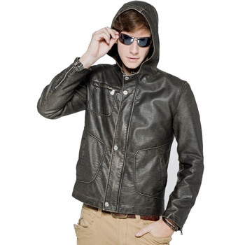Justyle2012春装新款高品质做旧水洗皮谍中谍同款夹克 43121040 棕色 XXL